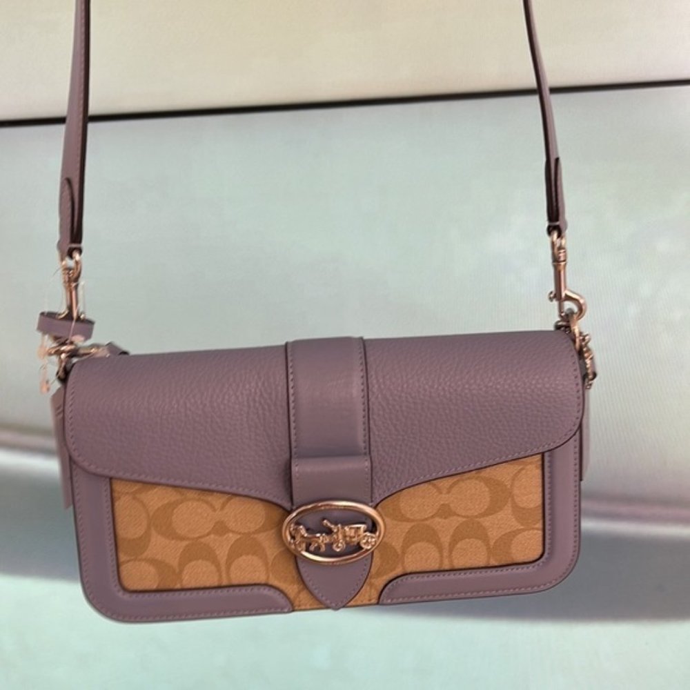 Coach Georgie Shoulder Bag In Signature Canvas Light Khaki / Marble Blue - Picture 3 of 16